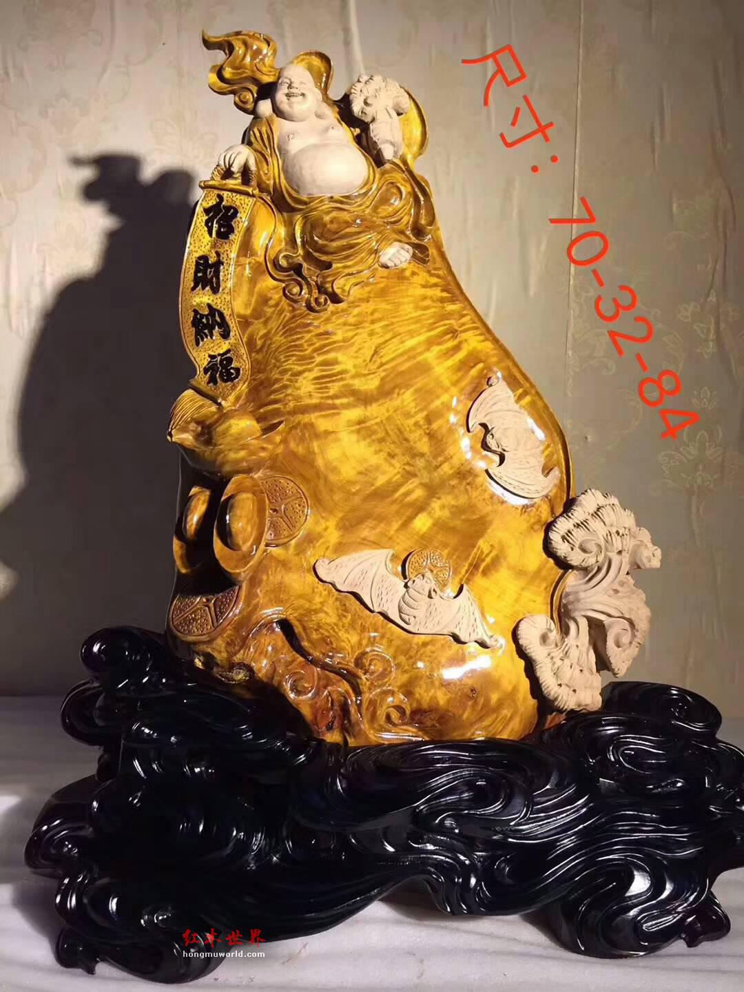 小叶桢楠工艺品带白皮雕刻《招财纳福》 栩栩如生寓意美好-2