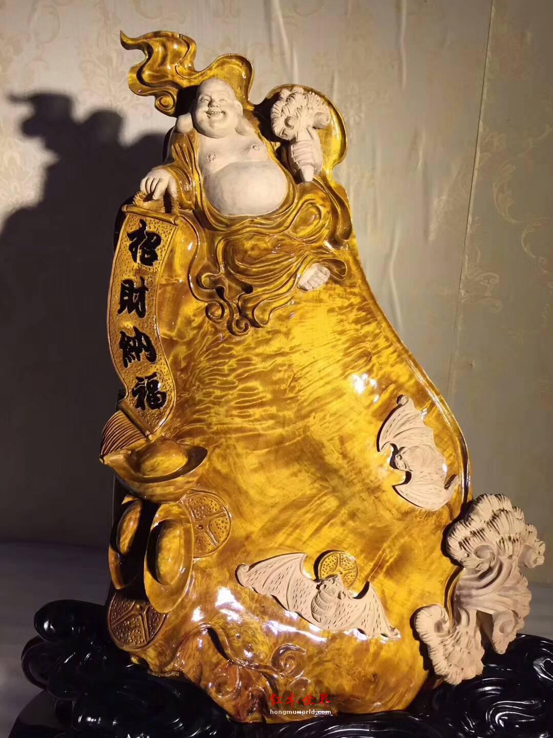 小叶桢楠工艺品带白皮雕刻《招财纳福》 栩栩如生寓意美好-3