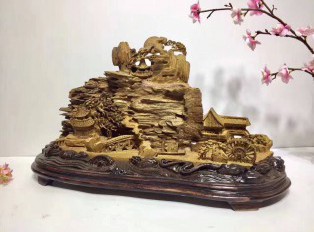 马来西亚沉香手工雕刻《小桥流水》摆件 精美艺术品收藏价值高