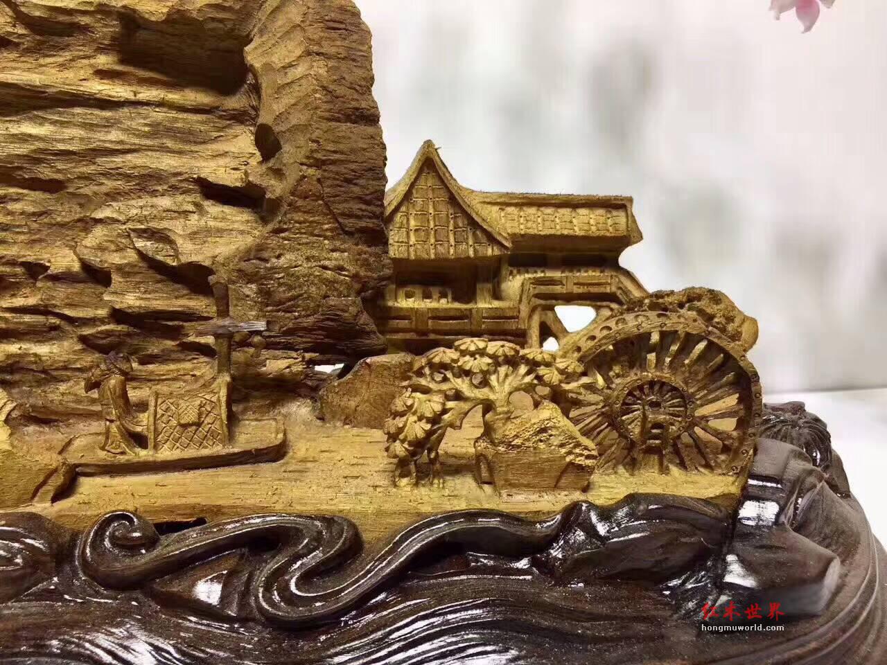 马来西亚沉香手工雕刻《小桥流水》摆件 精美艺术品收藏价值高-2