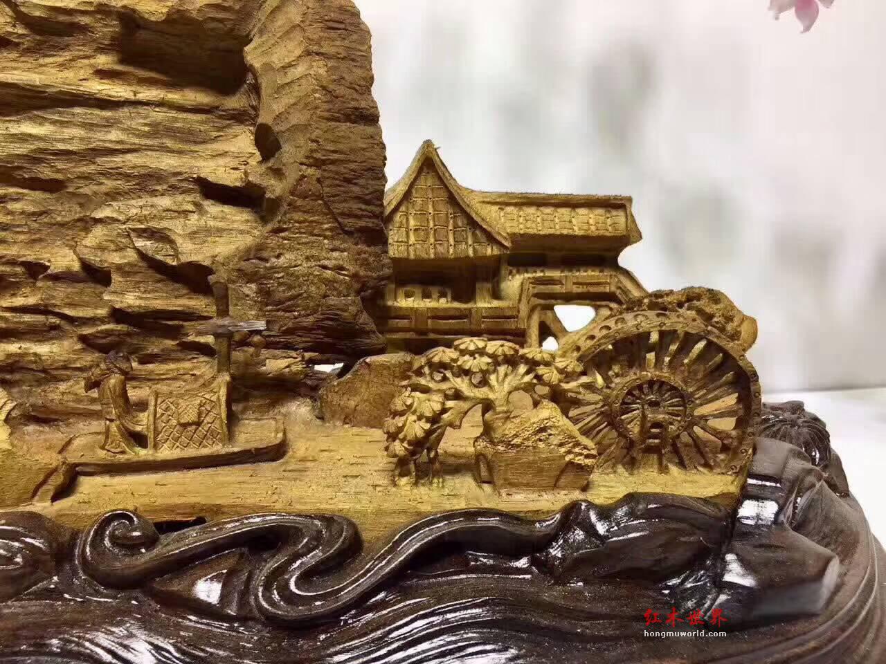马来西亚沉香手工雕刻《小桥流水》摆件 精美艺术品收藏价值高