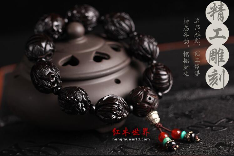 正宗千年乌木手工雕刻貔貅单圈佛珠手串-1