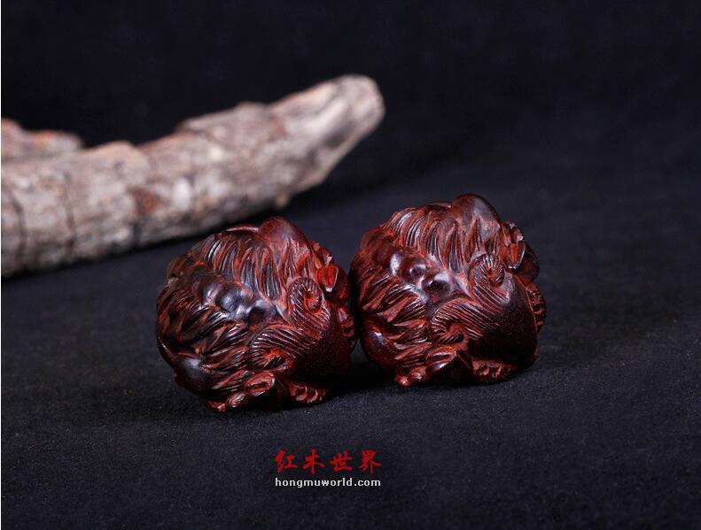 印度小叶紫檀保健球 雕刻貔貅手把件 招财转运文玩品-2