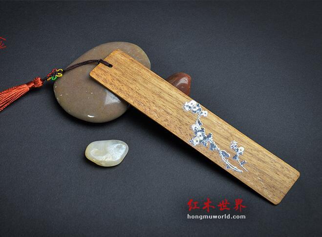 花卉彩绘金丝楠木红木书签四件套-4