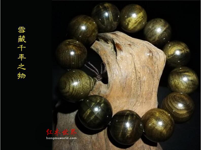 四川金丝楠阴沉木佛珠手串20mm乌木水波纹绿料乌木手链-2