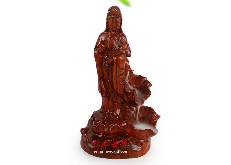 花梨木雕站莲观音倒流香炉工艺礼品 创意家居装饰品木雕摆件-8