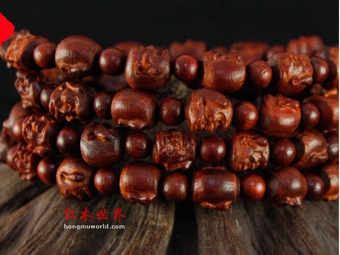 科檀雕刻珠单面十八罗汉10mm108颗佛珠手串-5