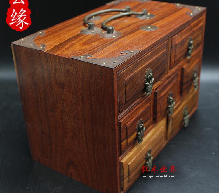 红檀木复古首饰盒 七抽小药箱 做工精美-2