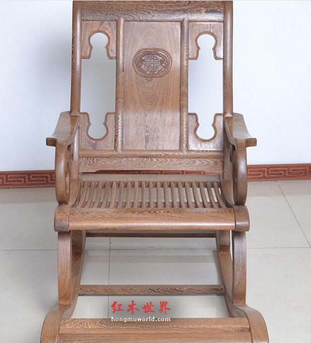 红木家具 鸡翅木摇椅 躺椅 实木仿古中式休闲椅+小茶几-2